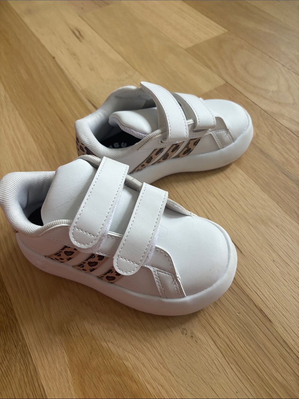 Toddler White Adidas Sneakers with Leopard Accent - Velcro Closure size 9